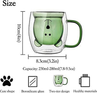 Cute Double Wall Glass Coffee Mug with Handle | Cartoon Animal Transparent Glass Cup | Heat Resistant Tea & Coffee Mug | Gift Mug for Kids, Girls & Office (250ml)