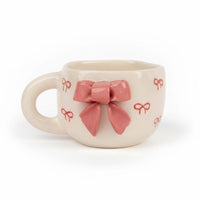 Pink Bow Ceramic Coffee Mug | Cute Coquette Style Tea & Milk Cup for Girls & Women
