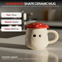 MUDMINGLE Cute Mushroom Lid Ceramic Mug Set | 3D Red Mushroom Cover Cups | Aesthetic Milk/Tea/Coffee Mugs (Pack of 1)