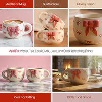 Pink Bow Ceramic Coffee Mug | Cute Coquette Style Tea & Milk Cup for Girls & Women