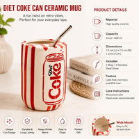 Mittiraa Home Diet Coke Ceramic Can | Beautiful Can Shaped Sipper + Steel Straw | Pack of 1