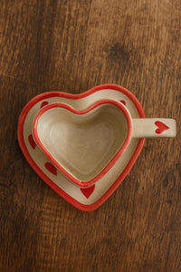 SAJAAO Heart Shape Ceramic Cup & Saucer Set with Crochet Heart Keychain | Valentine Gift for Best Friend, Spouse