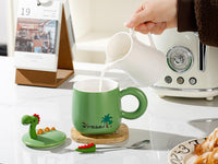 Cute Dinosaur Ceramic Coffee Mug with 3D Lid | 450 ml | Premium Ceramic Tea & Coffee Cup | Green Kawaii Mug for Kids, Office & Home