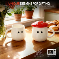 MUDMINGLE Cute Mushroom Lid Ceramic Mug Set | 3D Red Mushroom Cover Cups | Aesthetic Milk/Tea/Coffee Mugs (Pack of 1)