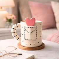Handmade Pocket Heart Ceramic Mug – Cute Heart Design | Aesthetic Coffee Cup | Microwave & Dishwasher Safe | Premium Pottery Tea Mug | Gift for Coffee & Tea Lovers (Pack of 2)