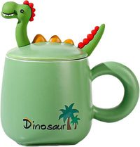 Cute Dinosaur Ceramic Coffee Mug with 3D Lid | 450 ml | Premium Ceramic Tea & Coffee Cup | Green Kawaii Mug for Kids, Office & Home