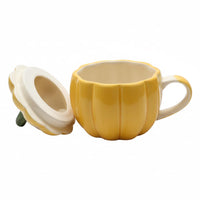 Ceramic Home Ceramic Pumpkin Mug Set of 2 with Lids - 350ml Cute Coffee Cups with Spoons | Festive Autumn Theme Tea Mugs | Multipurpose Jars for Kitchen, Soup, Pickle, Aachar, Chutney & Gifting