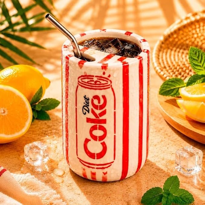 Mittiraa Home Diet Coke Ceramic Can | Beautiful Can Shaped Sipper + Steel Straw | Pack of 1