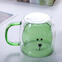 Cute Double Wall Glass Coffee Mug with Handle | Cartoon Animal Transparent Glass Cup | Heat Resistant Tea & Coffee Mug | Gift Mug for Kids, Girls & Office (250ml)
