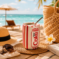 Mittiraa Home Diet Coke Ceramic Can | Beautiful Can Shaped Sipper + Steel Straw | Pack of 1